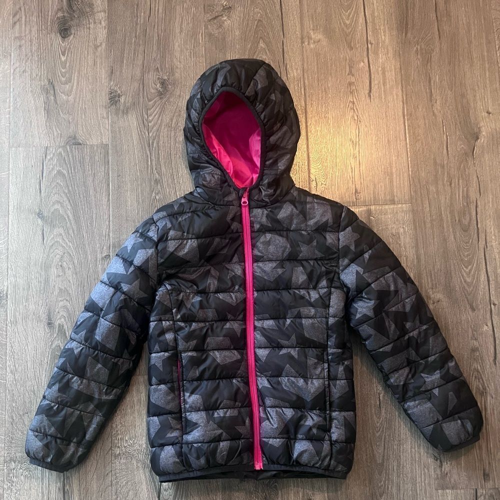 Xersion Girls Black Hooded Midweight Puffer Jacket 10-12